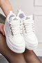 Daily White Women's Sneakers Hidden Heeled Stone Detailed Lace-Up Sports Shoes - 4