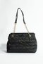 NBI BAGS Black Quilted 3 Compartment Zipper Closure Chain Strap Lined Handbag and Shoulder Bag