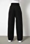 Women's Black Pleated High Waist Button-Closure Fabric Palazzo Pants - 8