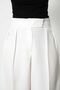 Women's White Pleated High Waist Button-Closure Fabric Palazzo Pants