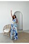 Blue Patterned Flared Belted Design Jumpsuit - 2