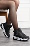 Daily Women's Black Sneaker Glittery Laced High Thick Heeled Ankle Comfortable Sports Shoes 2410 - 3