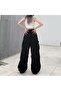 Black Elastic Waist Baggy Pants with Cargo Pocket Detail - 4