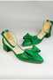 Women's Green Summer Bow Short Heeled Shoes - 3