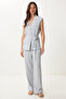 Belted Vest Palazzo Knitted Suit Gray Lby0002