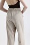 Women's Beige High Waist Pleated Wide Leg Pants with Elastic Back - 6