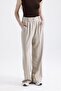 Women's Beige High Waist Pleated Wide Leg Pants with Elastic Back - 2