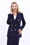 Men's Collared Kuruvaze Blazer Jacket-Navy Blue - 1034100