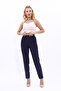 Elastic Tight-Legged Trousers-Navy Blue