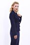 Plus Size - Collared Single Button Jacket-Navy Blue - 5