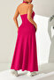 Fuchsia Women's Halter Back Low Cut Scuba Crepe Fabric Long Dress - 2