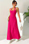 Fuchsia Women's Halter Back Low Cut Scuba Crepe Fabric Long Dress
