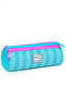 Kids Turquoise Pink Striped Three Compartment Pencil Bag 22087