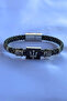 Genuine Leather Men's Bracelet Made with Spear Rectangular Zircon Stone Handcrafted - 3