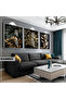 Amazing | Black&Gold Set Leaf-Holographic Net Combination | Framed Glass Table 3 Pieces Vertical