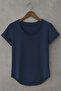 Men's Navy Blue Slim Fit Special Production Wide Collar Bottom Oval Cut T-Shirt