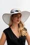 Women Wide Brim Straw Hat with Flower Pattern Stripe Beach Vacation Travel Hat - 3