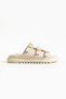 Beige Vegan Leather Three Buckle Gold Detailed Women's Slippers |   Stylish Summer Model with Orthopedic Soles - 6