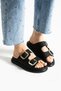 Black Straw Textured Gold Buckle Orthopedic Women's Slippers |   Stylish, Lightweight and Comfortable Summer Casual Model