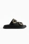 Black Straw Textured Gold Buckle Orthopedic Women's Slippers |   Stylish, Lightweight and Comfortable Summer Casual Model - 4