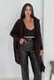 Women's Brown Bat Sleeve Double Pocket Hooded Loose Oversized Standard Size Knitwear Cardigan - 4