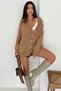 Women's Camel Wide Fit Standard Size Double Pocket Button Detailed Off Shoulder Oversize Knitwear Cardigan - 4