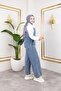 Women's Pocket Detailed Strap Blue Denim Jumpsuit - 6