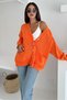 Women's Orange Wide Fit Standard Size Double Pocket Button Detailed Off Shoulder Oversize Knitwear Cardigan - 4
