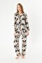 Women's 100% Cotton Woven Milk Coffee Flower Pattern Shirt Collar Button-Through Pocket Pajamas Set