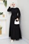 Women's Modest Long Black Crepe Dress - 5