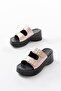 24414-574 Beige Patent Leather Buckle Wedge Heel Women's Slippers - 5