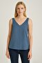Women's Navy Blue White Plaid V Neck Sleeveless Stylish Summer Blouse