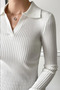 White Ribbed Polo Neck Knitwear Sweater - 4