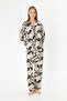 Women's 100% Cotton Woven Milk Coffee Flower Pattern Shirt Collar Button-Through Pocket Pajamas Set - 3