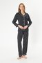 Women's 100% Cotton Woven Black Polka Dot White Piping Shirt Collar Buttoned Top with Pockets Pajama Set - 3