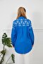 Women's Cobalt Blue Robe Foil Printed Oversized Shirt with Pocket Detail - 6