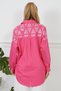 Women's Fuchsia Robe Foil Printed Oversized Shirt with Pocket Detail - 3