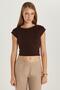 Women's Modal Fabric Slim Fit Slim Fit Short Sleeve Crew Neck Brown Blouse - 4