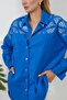 Women's Cobalt Blue Robe Foil Printed Oversized Shirt with Pocket Detail