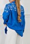 Women's Cobalt Blue Robe Foil Printed Oversized Shirt with Pocket Detail - 2