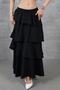 Women's Black Flounced Layered Elastic Waist Kupra Lined Crepe Skirt Suitable for Hijab - 6
