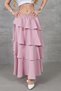 Women's Powder Flounce Layered Elastic Waist Kupra Lined Crepe Skirt Suitable for Hijab - 5
