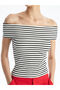 Boat Neck Striped Short Sleeve Women's Blouse - 3