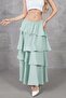 Women's Mint Flounced Layered Elastic Waist Kupra Lined Crepe Skirt Suitable for Hijab
