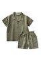 Embroidered Sleeves Shirt Shorts Linen Suit 2-7 Years Khaki Green