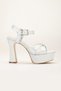 Platform Satin Stone Silver Women's Heeled Evening Dress Shoes - 7