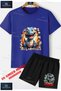 Children's Unisex “Dinosaur Blue Cavity Breaking Out“ Custom Printed Crew Neck T-Shirt - Shorts Set