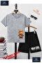 Children's Unisex “Bear Brown Real Sapkali“ Custom Printed Crew Neck T-Shirt - Shorts Set