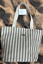 Khaki Green Striped Cotton Fabric Large Size Lined Women's Sports Beach Bag // Pc002