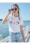 Women's Crop T-Shirt with White Tropical Icon – Summer Seaside Pattern - 2
